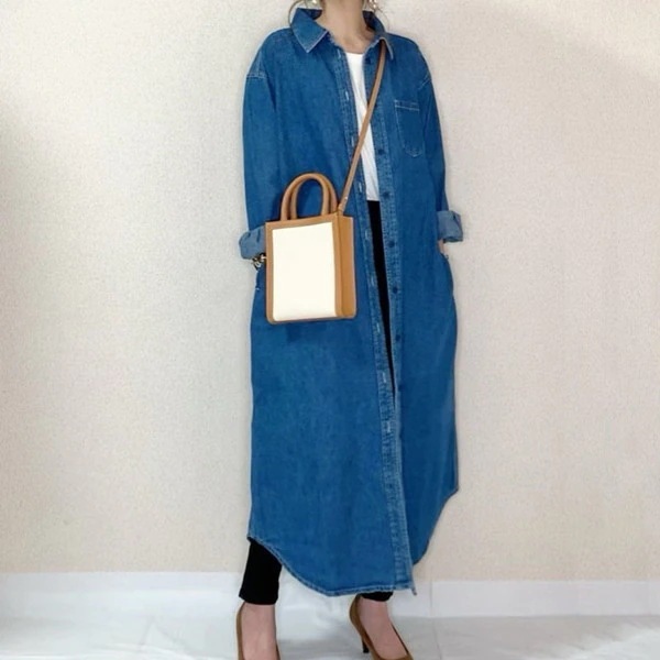 【No.1 人気商品】 ロング無地ポケット付きシャツワンピース