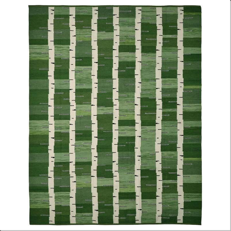 STOCKHOLM 2025 ストックホルム 2025 ラグ 平織り - グリーン/ホワイト/ブラック 手織り 240x300 cm