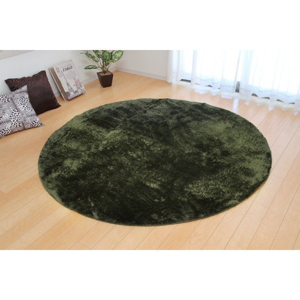 3958969 ラグ カーペット 2畳 無地 シャギー調 選べる7色 円形 『ラルジュ』 グリーン 約185cm丸（ホットカーペット対応）【沖縄北海道離島配送不可】 メーカー直送