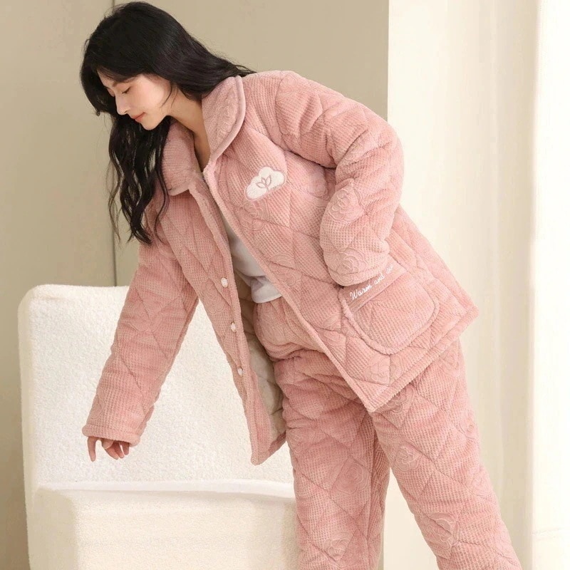 ウェア セットアップ パジャマ女性加絨毯厚手フランネル保温外着可能 可愛い パジャマ レディース 韓国 部屋着