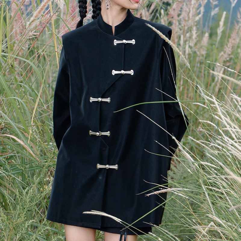 チャイナ風アウター PUコート レディース 重ね着風 マット皮 フェイクレザージャケット 黒 ジャケット 秋