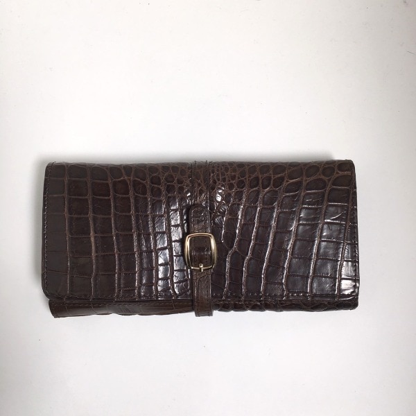610 マット かぶせタイプ クロコ 長財布 ダークブラウン