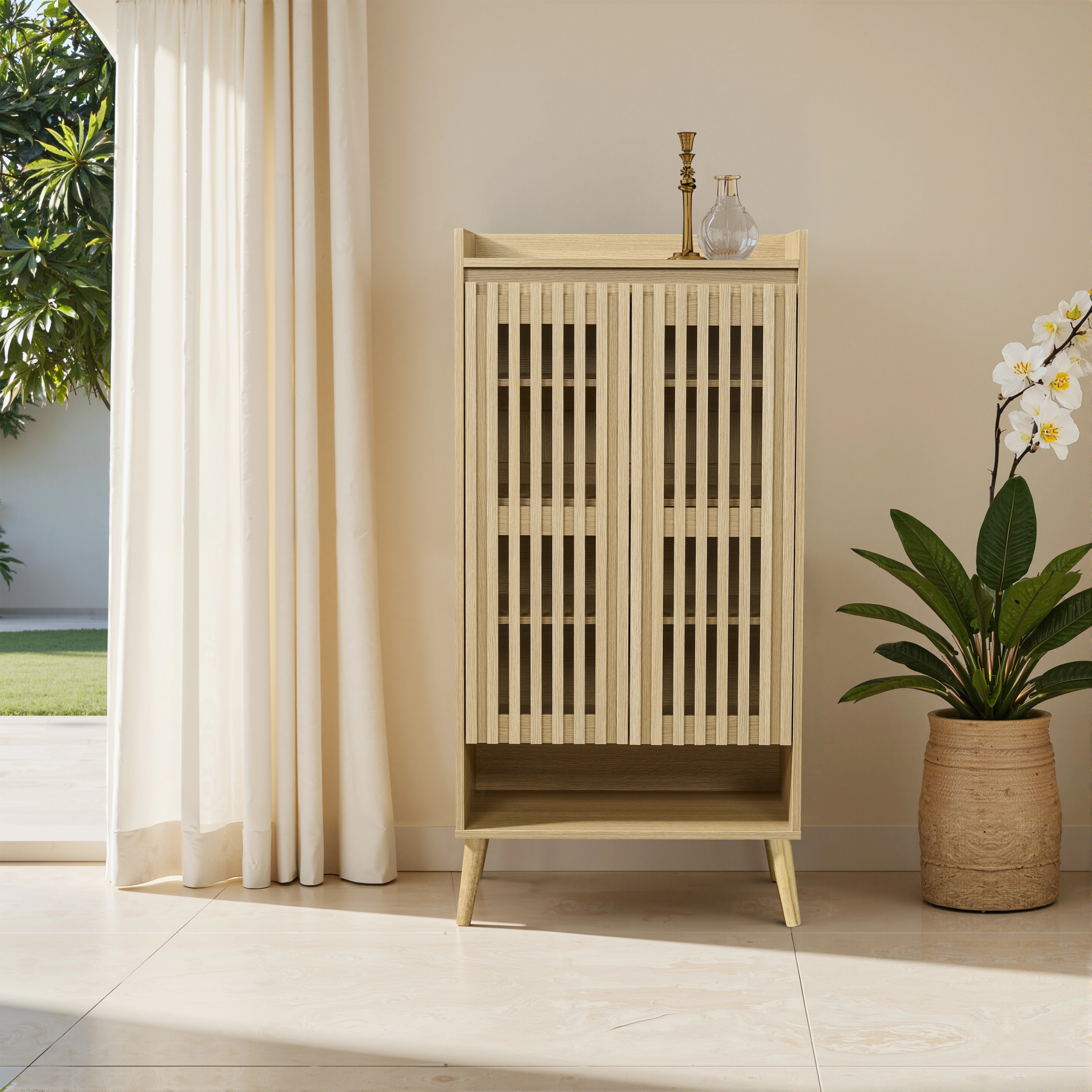 【安心保証付き186】オーク色の玄関キャビネット玄関収納下駄箱大容量収納キャビネット