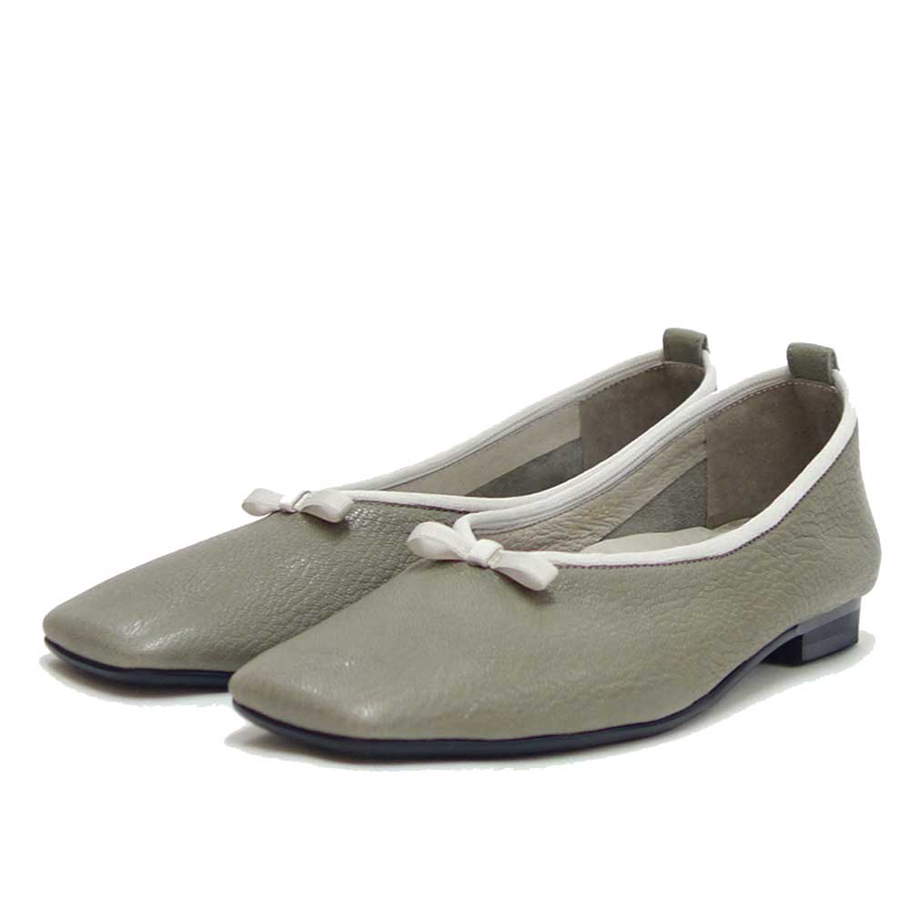 12453 グレー スクエアトウパンプス バレエシューズ 1.5cmヒール