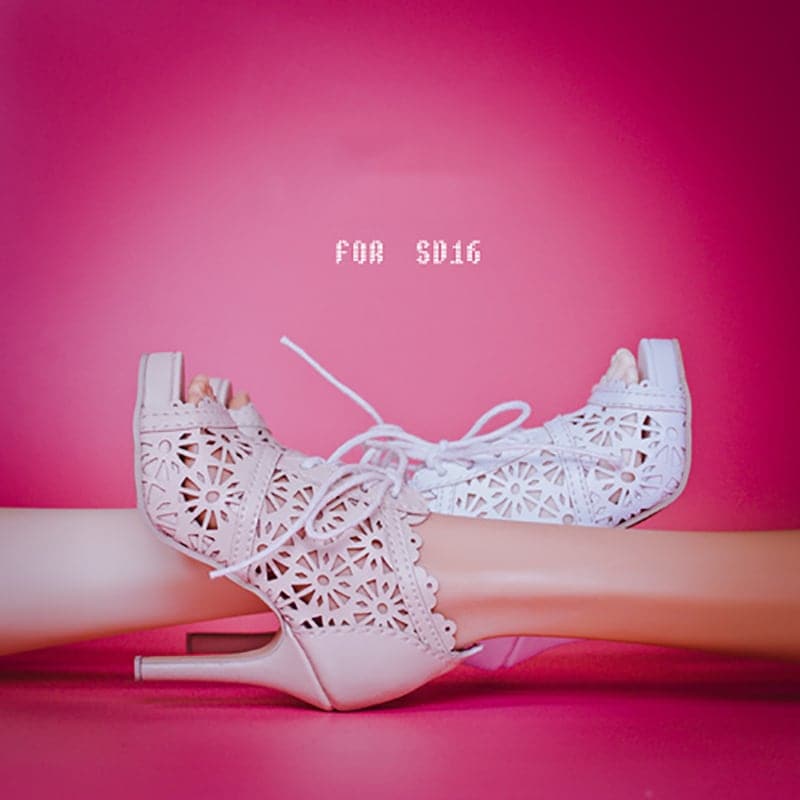 BJDドールシューズ 人形靴 ハイヒール サンダル ホワイト ピンクグレー 1/3ドール靴 SD16サイズ球体関節人形用