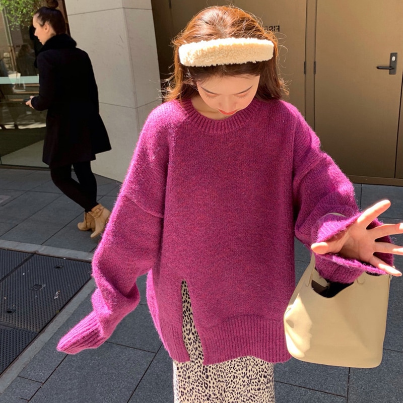 トップス レディース セーター 袖あり 長袖 ドロップショルダー ボリューム袖 ラウンドネック