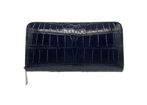 クロコダイル長財布　クロコ　ワニ革　一枚皮　シャイニー加工　財布　長財布　ネイビー　濃紺 tawal0001