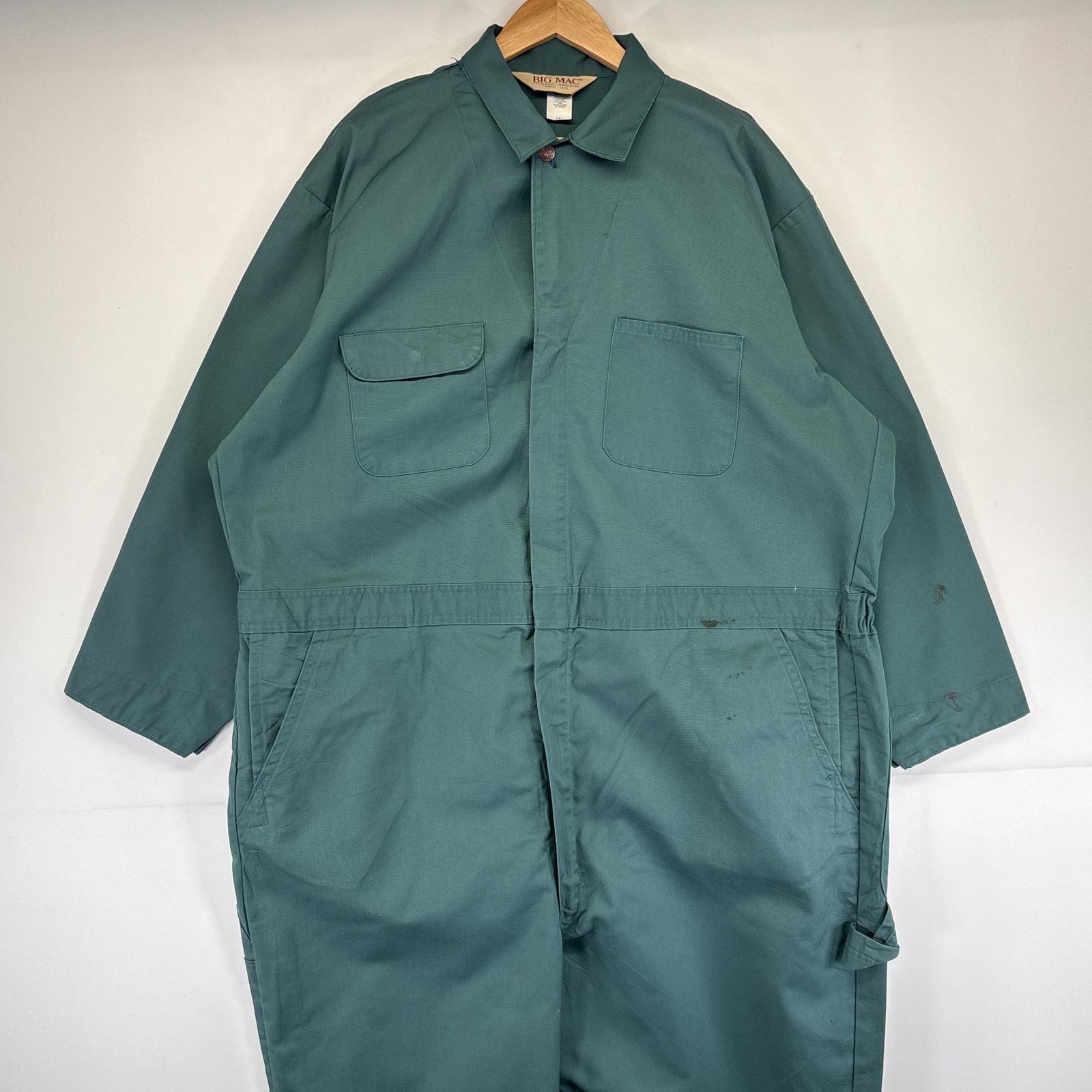 古着 90s/90年代 ビッグマック BIG MAC USA製 長袖つなぎ オールインワン ワーク 作業着 大きいサイズ 胸ポケット 3XL グリーン メンズ