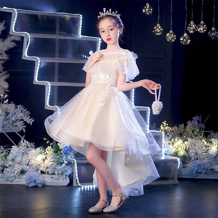 子供ドレス ピアノ発表会 ドレス シャンパン色 160 膝丈 女児ドレス 半袖 ロングドレス 演奏会ドレス 150 七五三ドレス キッズドレス 入学式 卒業式 子どもドレス 演出服 ステージドレス フ