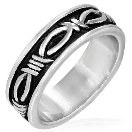 バーベットステンレスリング（RMT105）指輪 28号 有刺鉄線 おもしろ ユニーク ロープ 縄 面白い サージカルステンレス316L アクセサリー 男性 女性 プレゼント r0589xxxxxxxx