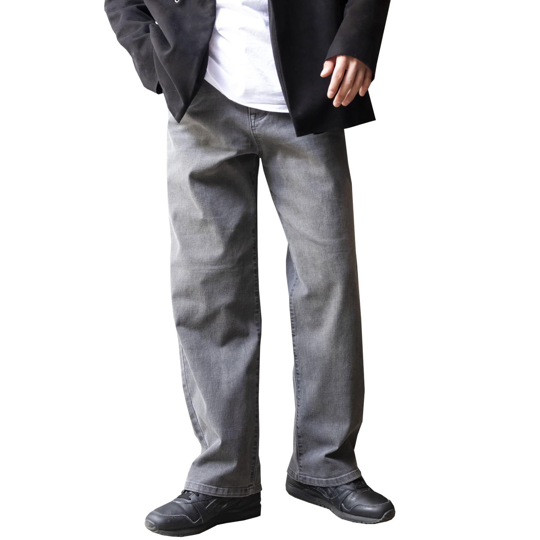 [Been Blue] ワイドデニム ジーンズ メンズ ストレッチ 大きいサイズ ストレート ゆったり 岡山県倉敷市 【キレイ目ワイドデニム】 (XL, グレー)