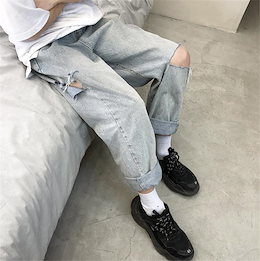 雑志で绍介されました★ 大人気 CHIC気質 おしゃれな 新品 百掛け トレンド 破れ ゆったりする ワイドパンツ ジーンズ ロングパンツ