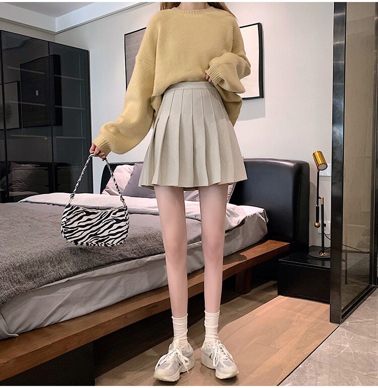 4色 スカート ボトムス 春 秋 きれいめ カジュアル かわいい レディース プリーツスカート ミニ丈 ショート丈 膝上 無地 ウエストマーク プリーツ ブラック ブラウン カラバリ アプリコット か