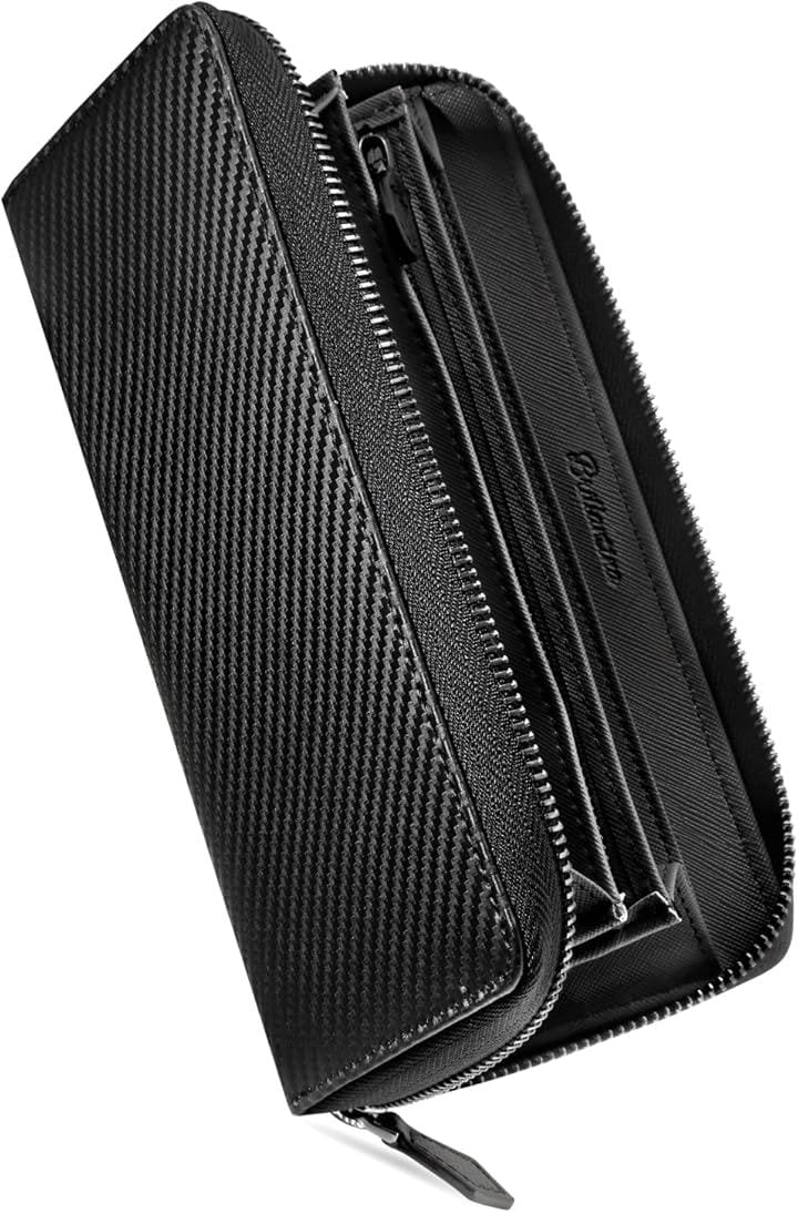 財布 メンズ 長財布 カーボンレザー スキミング防止 YKK製 ラウンドファスナー 大容量 小銭入れ付き(Black)