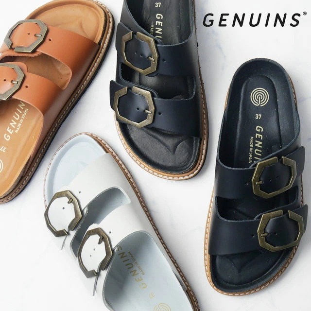 ジェニュインズ サンダル レディース スペイン製 コンフォートサンダル ガリア レザー ドレス ブラック G105683JT キャメル G104864JT ホワイト G104865JT ビックバックル