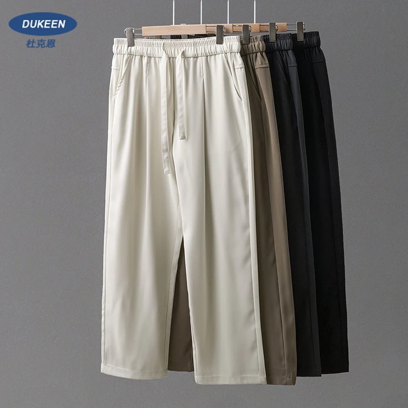 アメリカンアイスシルクカジュアルパンツ男性用夏用ルーズストレートワイドレッグスポーツパンツと高級ドレープスーツパンツ