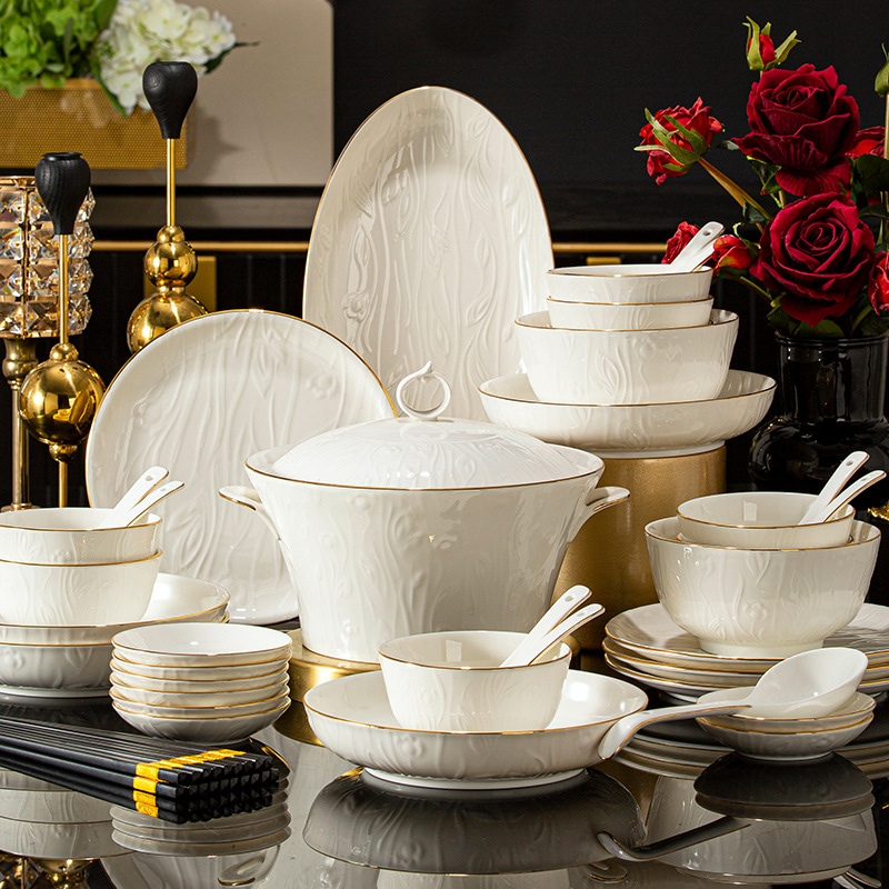 下着色の料理食器純粋な白いリリーフボウルライスボウルライスボウルライスボウルズハウスウォーミングギフト高品質の料理セット 17,914円