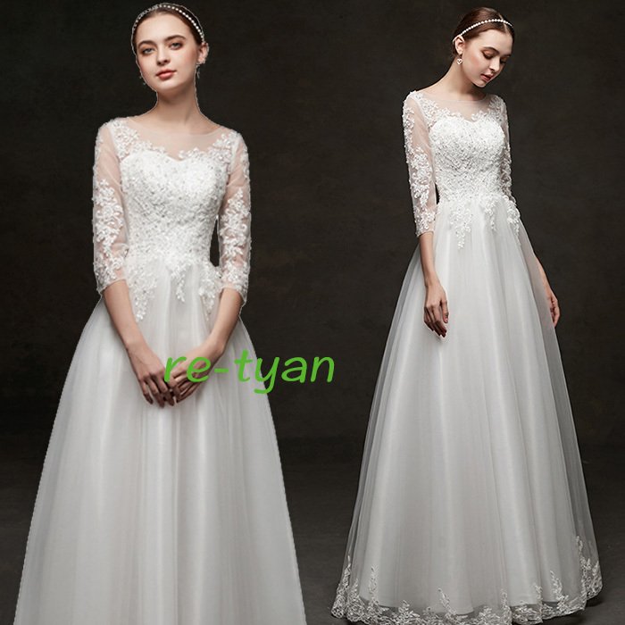 海外挙式ウェディングドレス レースドレス 結婚式 披露宴 刺繍ブライダル フォーマルプリンセスライン演奏会/お嫁さん/発表会/花嫁 編み上げ 撮影成人式 前撮り