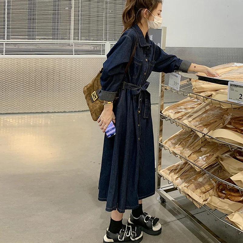 L01 韓国 ワンピース デニムワンピース レディース ロング 春 夏 レディース ファッション レディースファッション30%までに制限