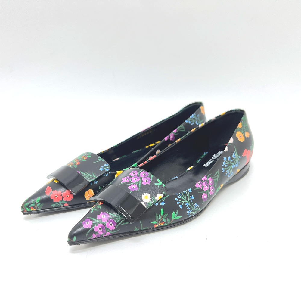 Sergio Rossi セルジオロッシ パンプス A78960 フラワー SHOGO SEKINEコラボ フラット 靴 レザー ブラック