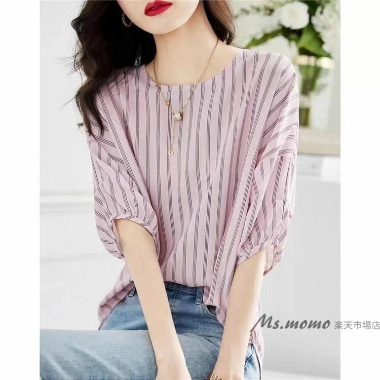 【超お得1つ買うと10個もらえる】急速出荷30% OFF新型Tシャツ レディース 40代 秋新作 オシャレブラウス ボーダー柄 Tシャツ 半袖トップス 大きいサイズ レションTシャツ 大人 通勤 韓国