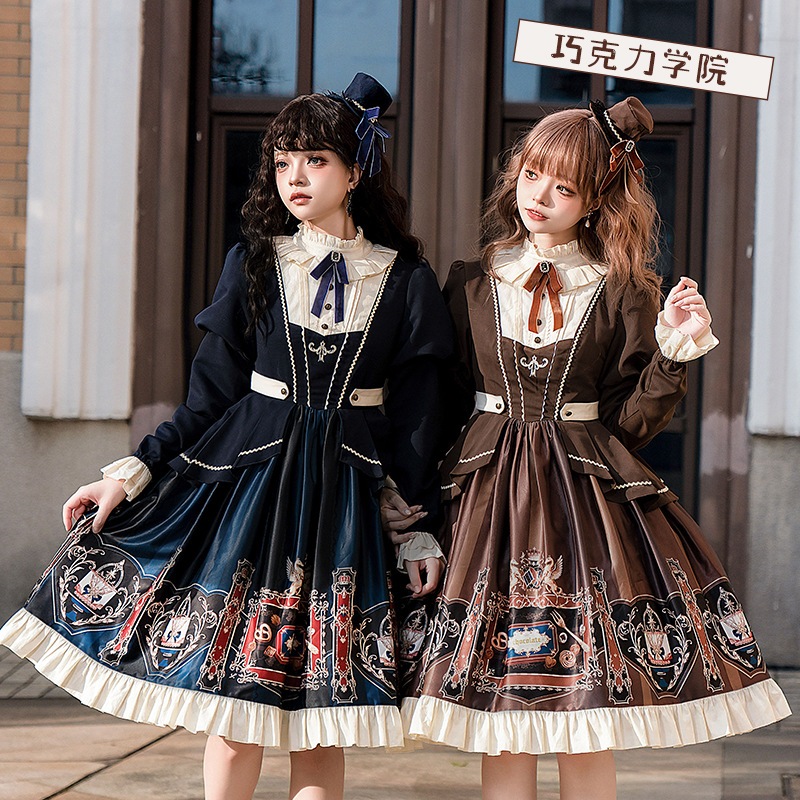 ロリータチョコレートアカデミーOPデイリーエレガントカレッジスタイル秋冬ドレス女性