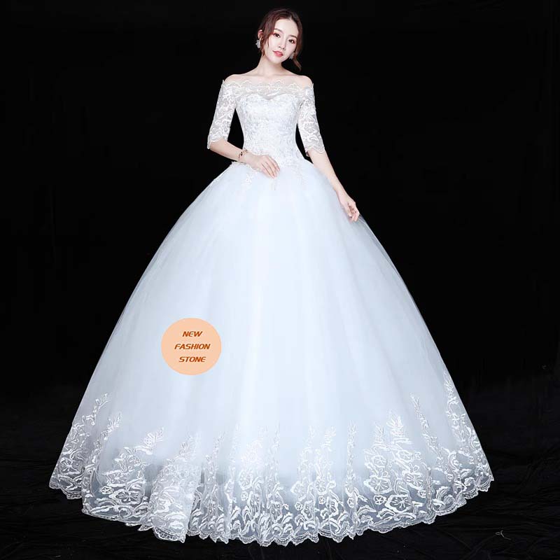 斉地のウェディングドレス花嫁一字肩の幻の王女婚