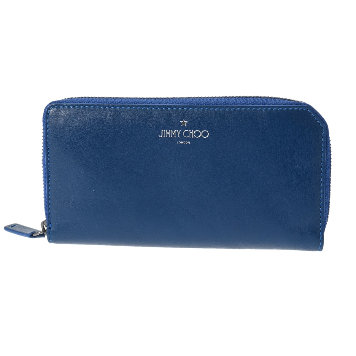 ロゴ ラウンドファスナー ブルー レディース レザー 長財布 Bランク 中古 銀蔵