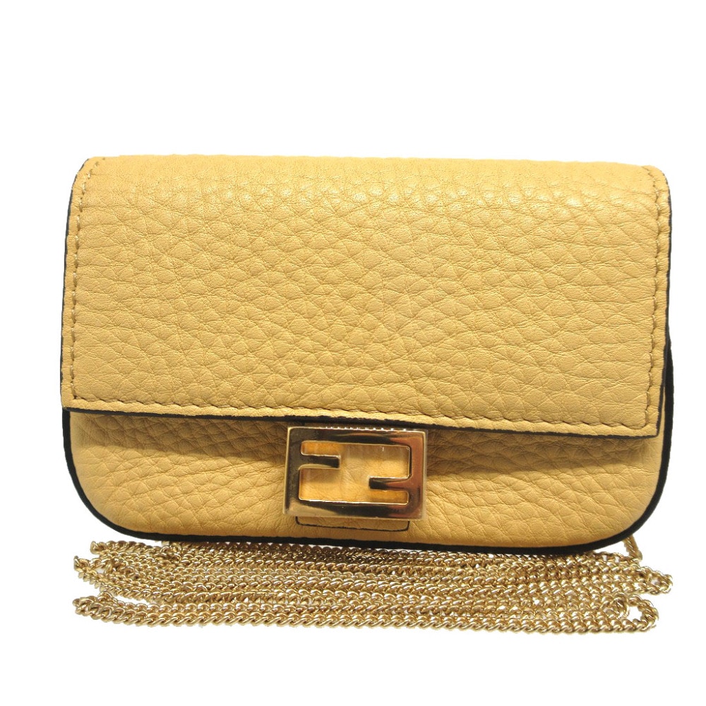 美品 ミニ チェーン ナノバケット 7AR844 ショルダーバッグ レザー/レザー イエロー 0081【中古】 ユニセックス