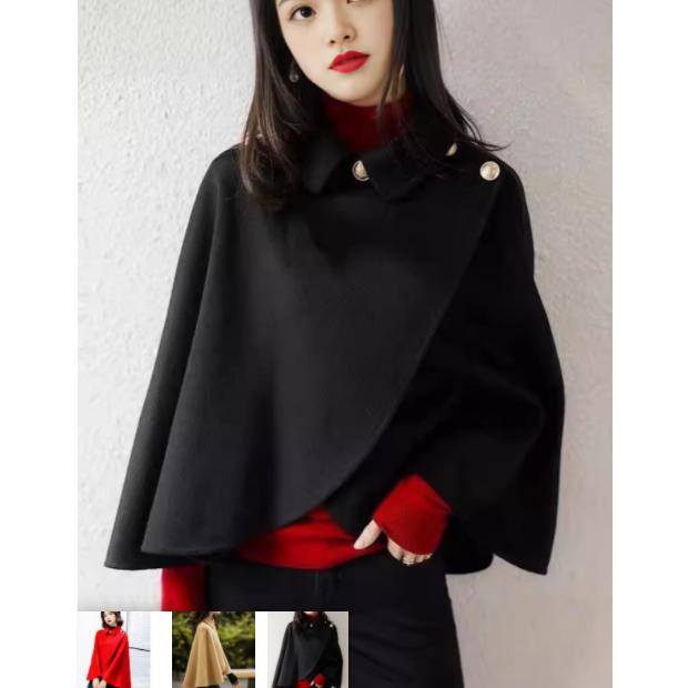 コートケープミディアム丈マントコートコートポンチョ大きめアウターレディースゆったり体型カバー黒おしゃれ 4,739円