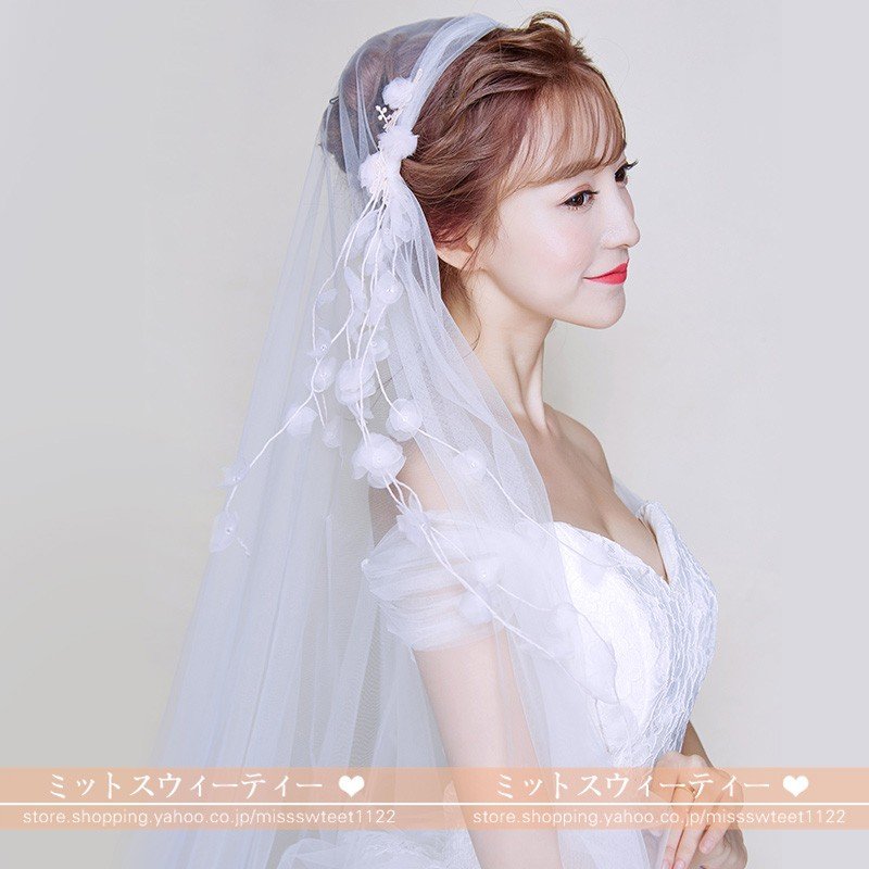 フラワーベール ウエディングベール 安い ショート ブライダル マリアベール 結婚式ベール 花嫁 ショートベール ウェディングベール 二次会 披露宴 オフホワイト