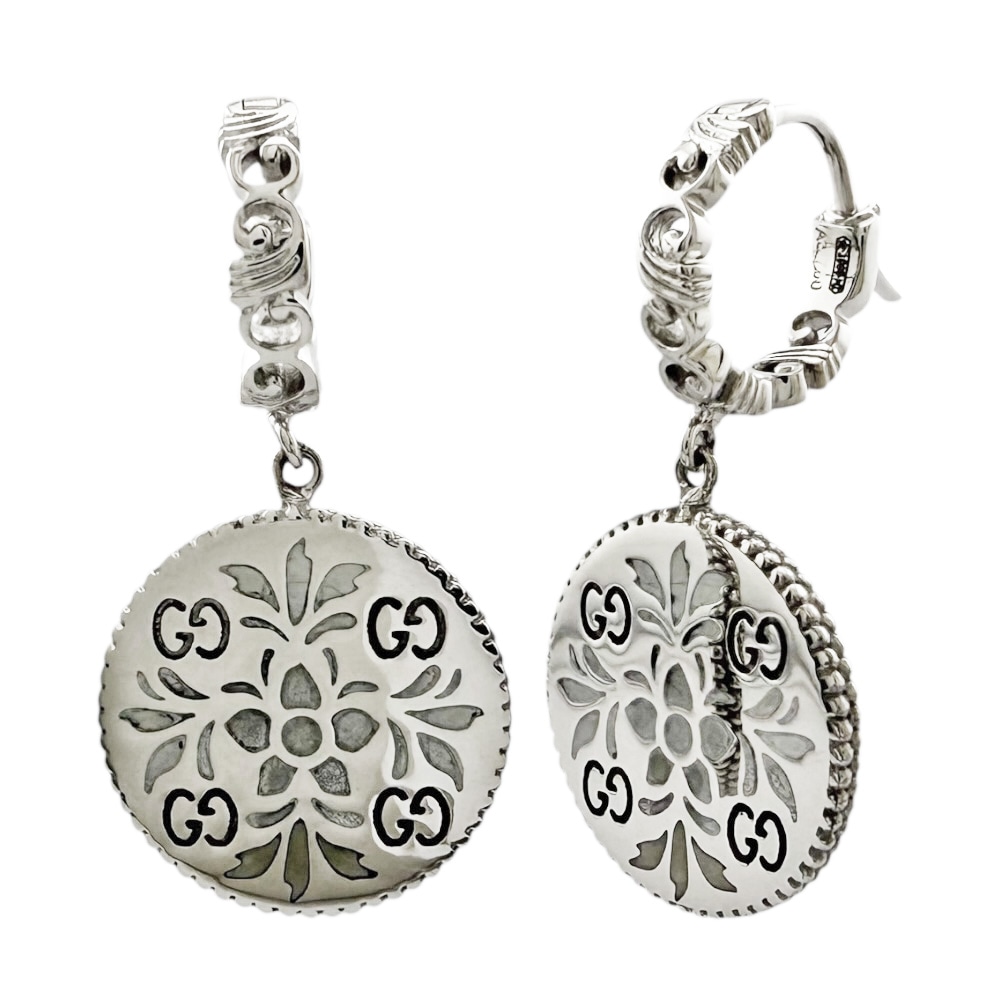 グッチ アイコンブルーム ピアス 18金 K18ホワイトゴールド GUCCI 中古 美品