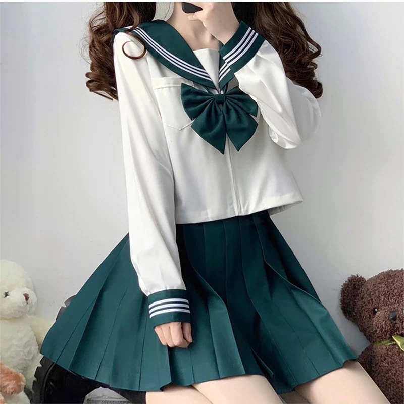 女性のための日本の女子高生の制服 緑のjk 日本 大学スタイル セーラーコスチューム セクシーなシャ
