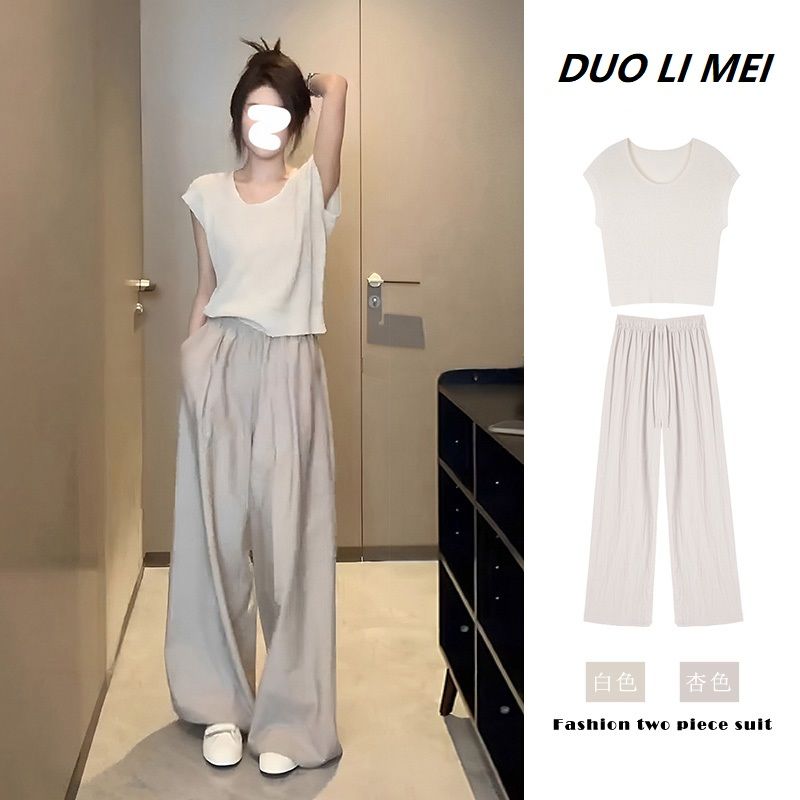 夏 カジュアル ファッション トップス ワイドパンツ ツーピース・セット 韓国 セットアップ セットアップ スウェット セットアップ