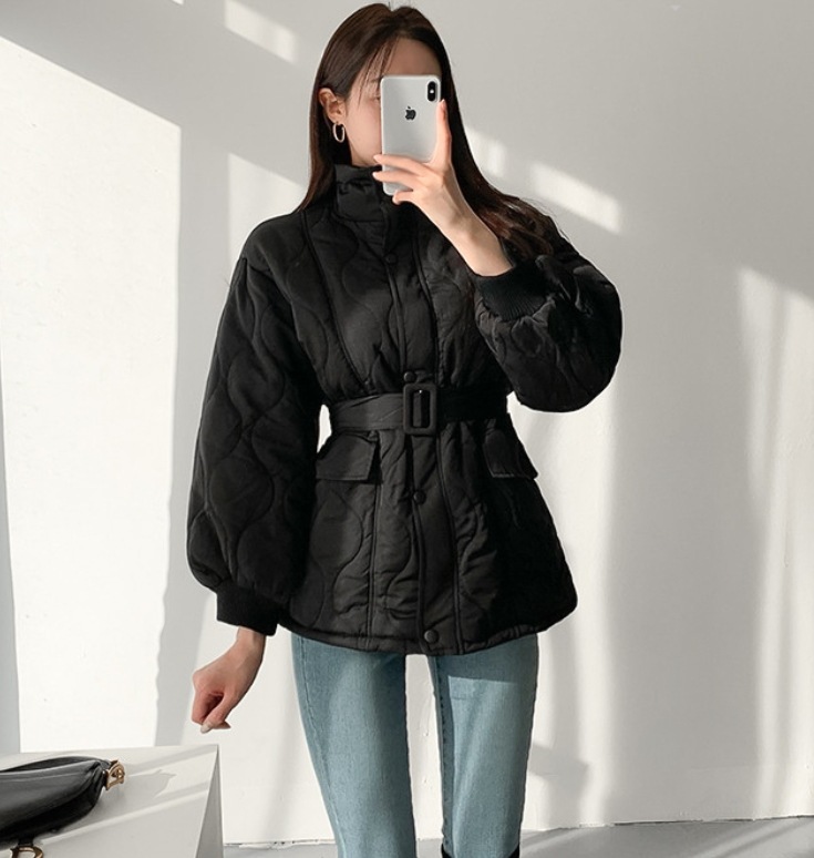 アウター ジャケット 袖あり 長袖 スタンドカラー ストレート ベルト ふわふわ キルティング