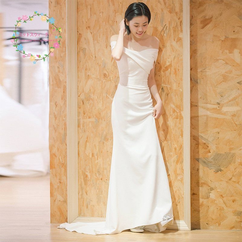 安い白マーメイドドレス二次会ウェディングドレス結婚式ブライダルフォーマルドレス演奏会パ