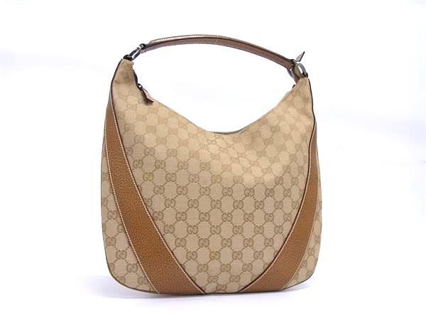 グッチ ショルダーバッグ GGキャンバス キャンバス×レザー 124357 ブラウン ハンドバッグ ショッピングバッグ トートバッグ 鞄 ブランド 斜め掛け 肩掛け 上品【本物保証】