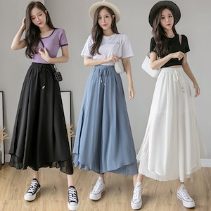 スカートパンツ 韓国ファッション パンツ レディース 春夏 ワイドパンツKK600