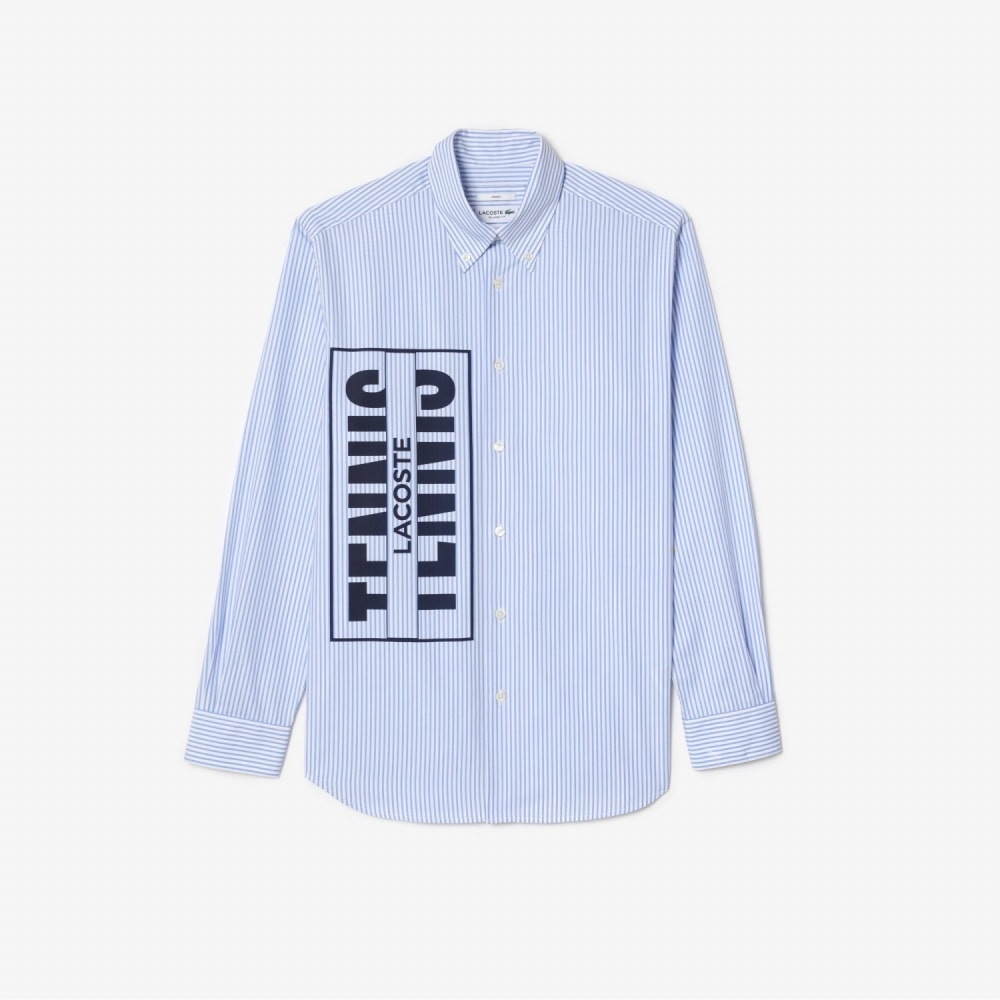 LACOSTEメンズテニスレタリングポプリンストライプシャツ[ブルー] 26,034円