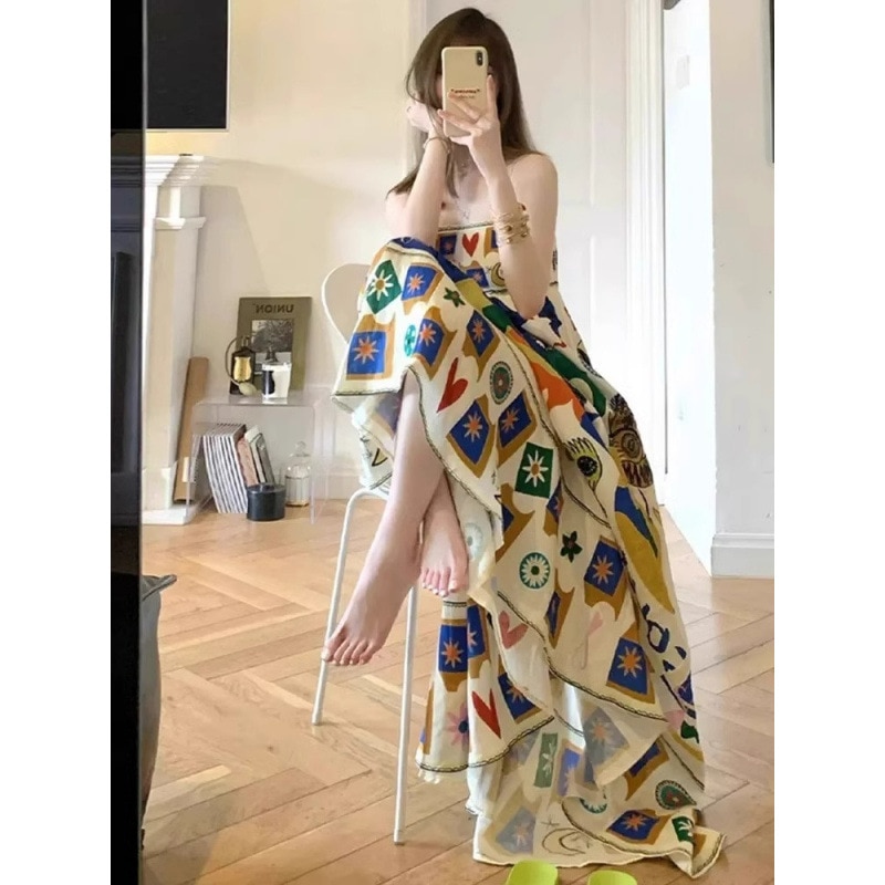 ビーチワンピース 透け防止み ロングシルエット 涼感素材 フォトジェニック 2025夏新作