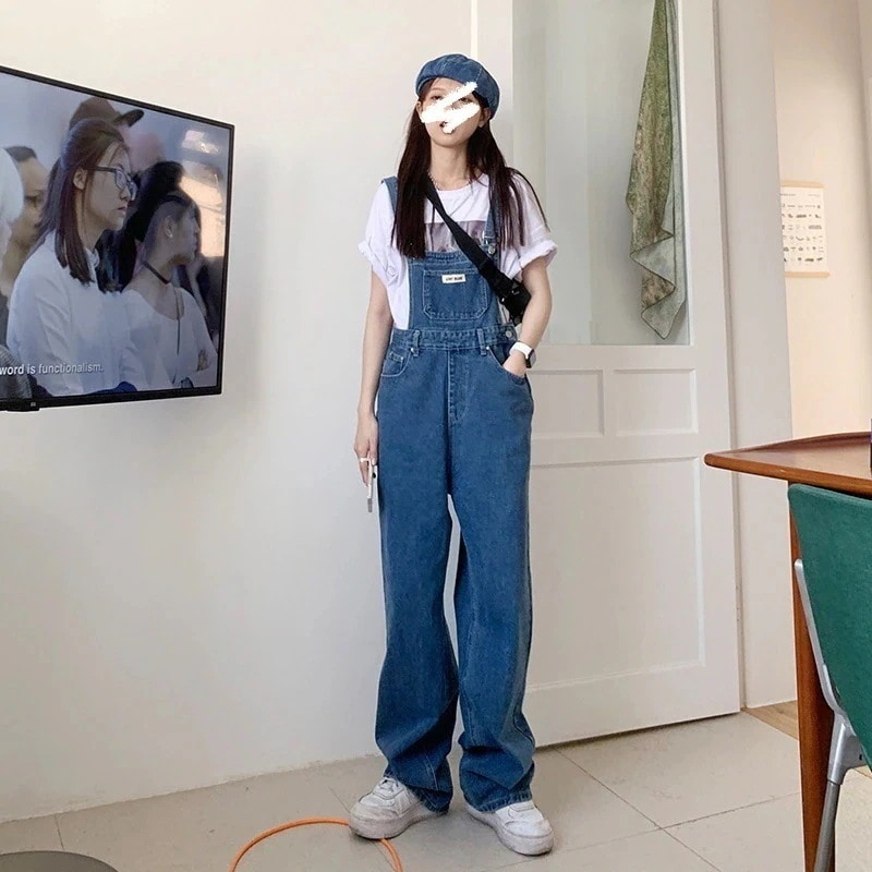 デニムボトムス サロペット ワイドパンツ 韓国ファッション レディース レディース オーバーオール ジーンズ