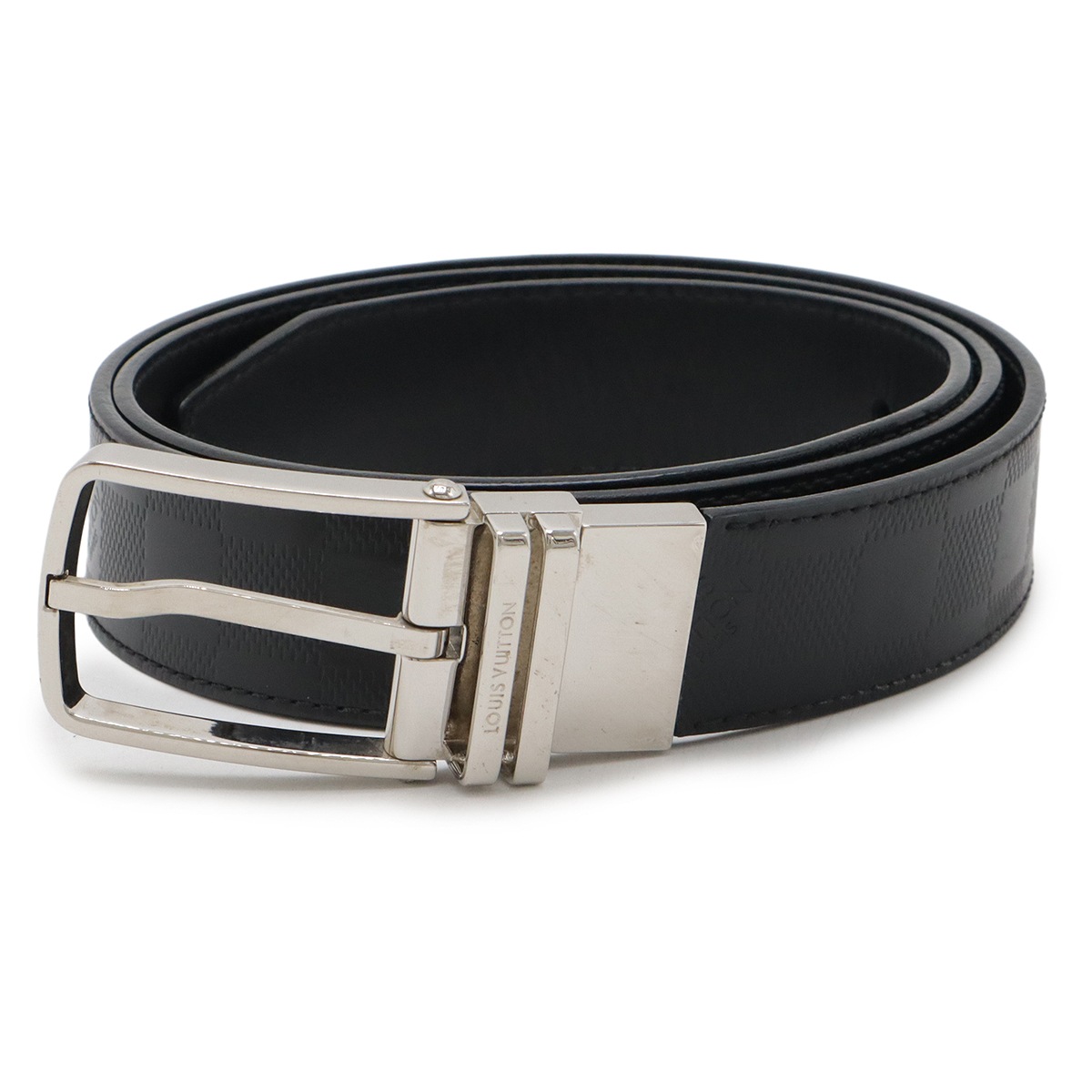 ダミエアンフィニ サンチュール ボストン ベルト リバーシブル オニキス 黒 ブラック #100 シルバー金具 M9674