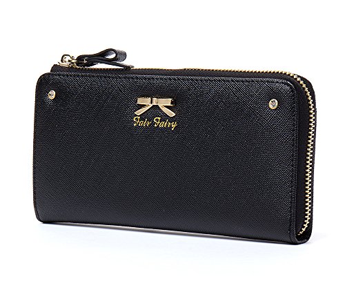 [フェアーフェアリー] 財布 レディース シンプルリボン L字ファスナー 長財布 本牛革 エレガント レザー 大容量 可愛い 160724 (ブラック)