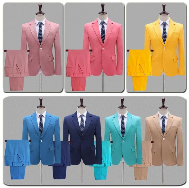 カラースーツジャケットパンツ メンズ用コートズボン テーラードジャケットスリム一つボタン舞台ステージ演出服歌手カラオケ衣装結婚式パーティースーツ舞台コスプレジャケットS～5L