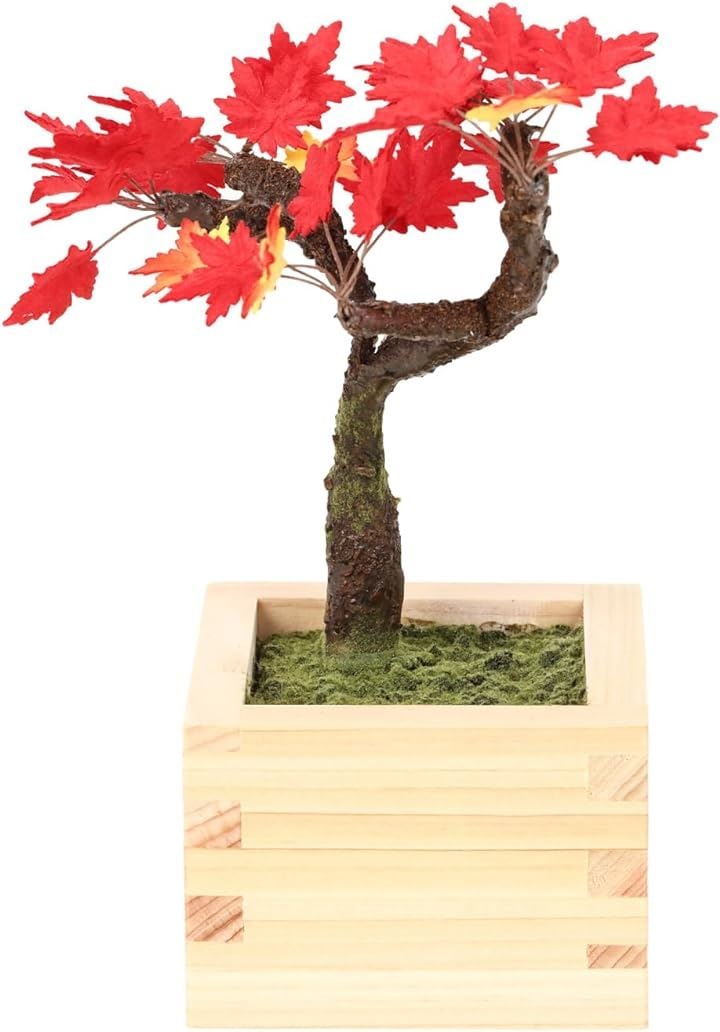 手漉き和紙とひのき升を使用した 盆栽 bonsai 人工観葉植物 造花 フェイクグリーン 和風 和室用 インテリア 12cm 03. 紅葉 もみじ