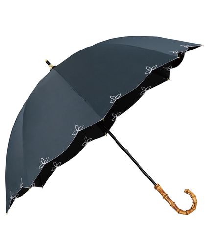 【2024】 最強の日傘 UVO(ウーボ)長傘/8K 刺繍スカラップ ブルーグレー [遮光 UVカット 100% UPF50+ 遮熱 晴雨兼用] 親骨55CM 大きい 手開き レディース 女性 バンブ