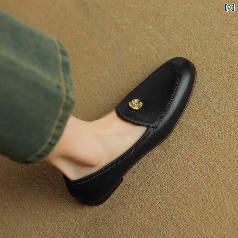 ローファー レディース 通学 通勤 学生 カレッジ 仕事 オフィス 女性用 フレンチ ラウンドトゥ フラット 赤い シングル シューズ 革 ソフト ソール おばあちゃん 靴 快適 革靴
