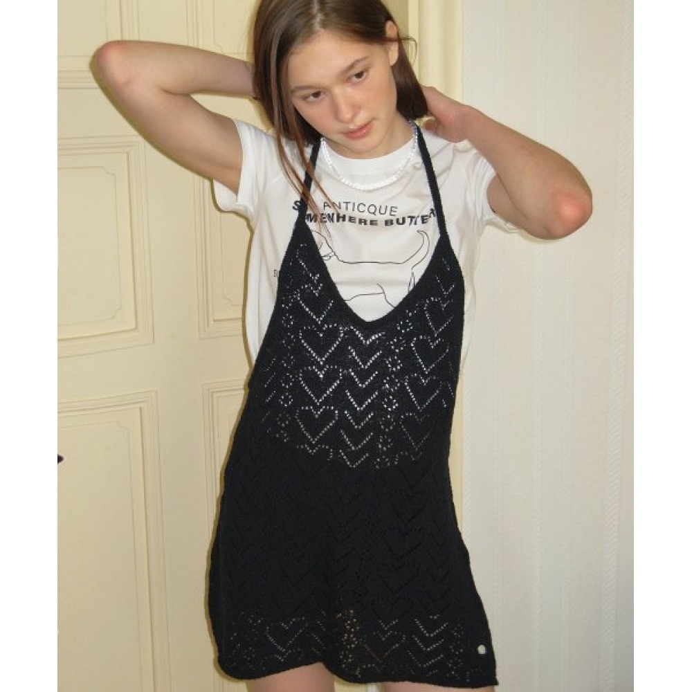 サムウェアバターハートスカシニットワンピース-ネイビー