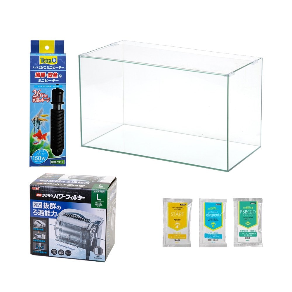 熱帯魚がすぐに飼える水槽セット！　アクロ６０　ＧＥＸ　簡単ラクラクパワーフィルター　Ｌ＋ヒーター付き　６点セット　お一人様１点限り　ＣＲＣ10―11―03―40―40