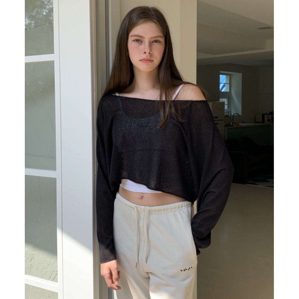 INJIACTIVE リネンクロップトップブラック